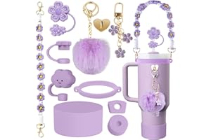 YSWOVUO Stanley Cup Accessori Viola, 11 Pezzi Stanley Cup Spill Stopper Compatibile con Stanley Cup 2.0 30 oz, Coperture per Cannuccia per Stanley Cup, Tracolla per Bottiglia d'Acqua