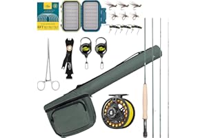 SF Fly Fishing Rod Combo 4 Pack 3w 8ft 4w 8ft 5/6/7/8w 9ft Emerald Green 24T Carbon Fiber Rod with Case, Pre Spooled Reel, Fly Box with Flies Tapered Leader
