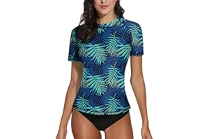 BesserBay Maillot de bain à manches courtes avec protection solaire UPF 50+ pour femme