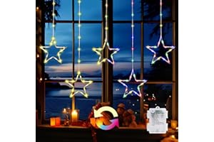 ‎GLOBALINK GlobaLink Świąteczne lampki na okno 5 gwiazdek 96 diod LED świąteczna kurtyna świetlna z baterią 8 trybów Wodoodporne oświetlenie gwiazdowe IP65 na okna do wewnętrznych, zmień kolor