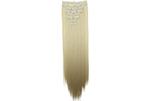 CAISHA by PRETTYSHOP XXL 50cm 8 Pièces Jeu Clip In Extensions Extensions De Cheveux Postiche Raide Blond Platine CES115