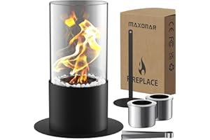 Cheminée de Table Bio éthanol Maxonar avec Pad PU Pierres décoratives durée de Combustion Plus Longue Portable Petite pour intérieur et extérieur Balcon,terrasse,Appartement,Jardin