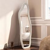 TDRTRD - Irregular Standing Mirror, 160 x 50 cm, Full Length Mirror with White Velvet Frame and Stand, Large Asymmetrical Toi