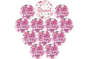 FLOFIA 12Pcs JGA Braut Buttons Braut Buttons Team Braut Junggesellenabschied Buttons Anstecker Hochzeit Buttons JGA Accessoires Zubehör Brautaccessoires