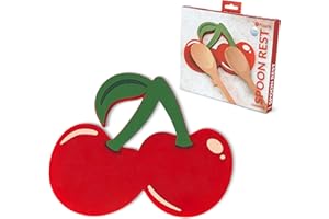 Fisura - Reposa cucharas original con forma de cereza. Reposa cucharas doble de silicona. Soporte para utensilios doble. 20 centímetros x 16,3 centímetros.