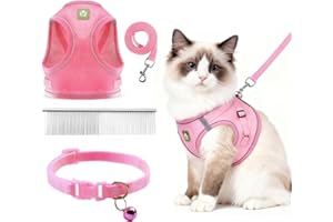 CUEMOON Pettorina e Guinzaglio Traspirante, Regolabile e Riflettente per Cani, Cuccioli, Gatti e Gattini, M (Rosa, S)