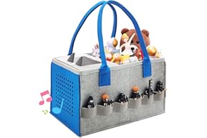 LGZIN Tasche for Toniebox Tonie, Tasche für Toniebox Starter Set und Figur, Tragetasche mit Griff für Toniebox, Kann 30-40 Figuren Aufnehmen, Tragetasche für Figuren Aufbewahrung(Grau+Blau)