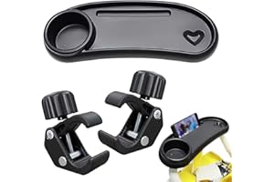 ITECHNIK Bandeja de cena para cochecito de bebé de 1 pieza con soporte para bebidas, gancho ajustable con hebilla, bandeja para aperitivos para cochecito, estante de almacenamiento multifuncional