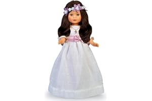 Nancy Colección Comunión, Muñeca Vestida de Primera Comunión y Corona Flores, Morena, con Vestido Blanco, para Regalar, Multicolor