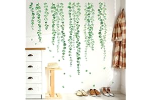 BASHOM DS-8052 Green Eucalyptus Vine Leaves Wall Stickers Watercolor Plants Decals Removable for Nursery Bedroom Living Room Art Home Decor Decoration