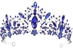 Lurrose Blue Rhinestone Crown Crystal Tiara Princess Tiara Baroque Crown for Wedding Birthday Party