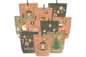 PANSIBY Adventskalender zum Befüllen, 24 Weihnachtskalender Papiertüten zum Selber Basteln, Advents Tüten mit 1-24 Aufkleberzahlen zum Selbst Füllen