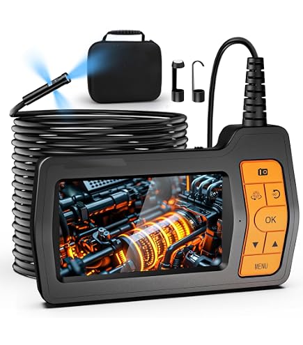 Endoscopio De Inspección Con Pantalla IPS 4.3 Pulgadas 1080P | Cable Semirrígido 5 M, 8 Luces LED, IP67 Impermeable | Para Tuberías, Motores, Drenajes