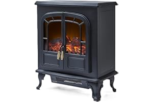 Warmlite WL46019 Wingham Log Effect Stove Fire with Realistic LED Flame Effect, Adjustable Thermostat, 2000W, Black