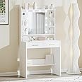 Hzuaneri Dressing Table with Mirror and Led Light, Adjustable Brightness, Dressing Table with Shelves and 2 Drawers, for Bedroom, Living Room, 40 X 80 X 149 cm, White DT08203XV1UK