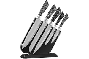 TAWDEEZ Sharp Kitchen Knife Set - 6 pcs Professional Durable Knives Sets with Acrylic Block - 5 Pieces Stainless Steel Blades Includes Chefs/Bread/Carving/Utility/Paring Knife,Black