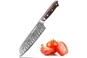 Plys Coltello giapponese Coltello Santoku Coltello da chef Lunghezza lama 17,6 cm realizzato in acciaio al carbonio tedesco manico in legno marrone