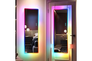 LVSOMT Espejo de Cuerpo Completo con luz, Espejo de Puerta Color RGB, Espejo Cuerpo Entero Pared 120×40cm, Espejo Colgante sobre la Puerta LED, Espejo Puerta Colgar, para dormitorios vestuarios