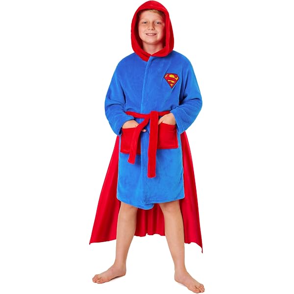 Peignoir Éponge Batman 100% Coton Pour Enfants - Avec Capuche Et Ceinture, Ultra Doux Et Confortable