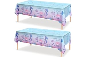 YAAVAAW 2Pack 130*220cm Mermaid Table Cloth Party Rectangular Plastic Table Cover,Mermaid TableCloth Party for Girls Birthday Parties,Mermaid Print Tablecloth for Mermaid Girls Theme Party Decorations