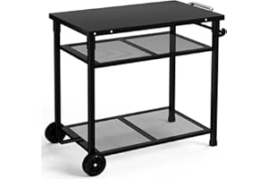 nomiou Carrello per barbecue in metallo, a 3 piani, per esterni, Plancha, impermeabile, piano di lavoro, 85 x 51 cm