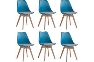 DEYARNA HOME Juego de 6 Sillas de Comedor Modernas, Sillas de Cocina Tapizadas, Silla de Comedor Escandinava con Cojín de Tela de Lino y Patas de Haya Maciza (Verde Oscuro)