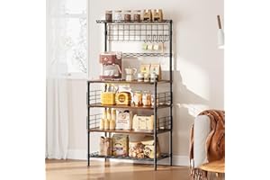 KZOBYD 5 Tier Coffee Bar Station, Large Space Coffee Machine Stand with Wooden Storage Shelf, Metal Kitchen Bakers Rack, Utility Shelves Unit Small Appliance Organizer for Home Kitchen Office