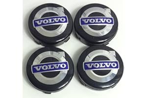 Badgedirect Lot de 4 cache moyeu Volvo Pour modèles C70 S60, V60 V70, S80 XC90 Noir/bleu 64 mm