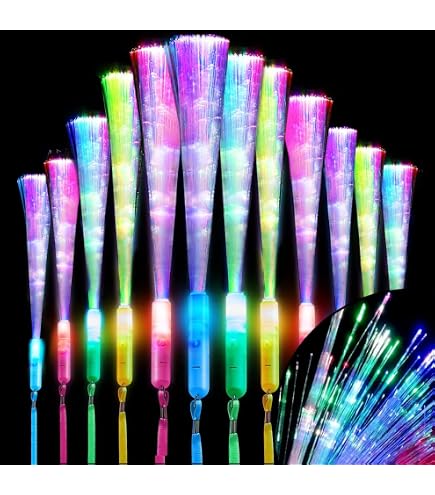 12 Bâtons Lumineux LED Fibre Optique - 7 Couleurs Clignotantes - Pour Fête, Concert, Mariage