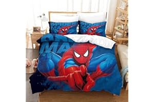 AUUSDA Spider-Man Funda nórdica estampada de diseño superheroes, bonito patrón para niños, niñas, niñas, funda nórdica de microfibra ligera + fundas de almohada King (220 x 240 cm)