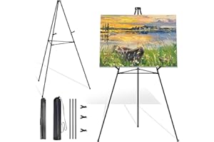 STANDNEE Easel Stand for Sign Picture Stands for Display, Photo Stand Floor Standing Tripod Black Easel with Support Rods, Welcome Board Stand for Wedding, Poster