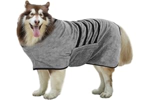 Hundebademantel Bademantel, Moseem Grau Bademantel Hund aus Mikrofaser,Hunde Handtuch mit Verstellbarem Riemen,Haustier Bademantel mit Klettverschluss, für Große Mittel und Kleine Hunde(XXL)