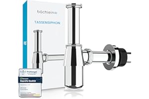 Bächlein Tassensiphon Universal für Waschbecken & Waschtisch (Chrom), Geruchsverschluss mit Reinigungsöffnung + Einbauanleitung - Designsiphon Ablaufgarnitur Flaschensiphon
