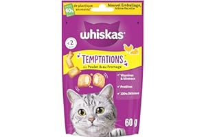 Whiskas Temptations Poulet & Fromage Friandises pour Chats 60g Lot de 6