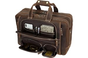 TEXBO Top Cowhide Leather briefcase for men,17.3 Inch Messenger Bag Laptop Briefcase with YKK Metal Zippers Fit Business Trip