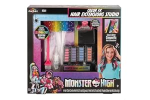 ColorBaby 47909 Monster High Set Extensiones de Cabello, Mechones Reutilizables, Mechas de Colores, con enganches, Tablero de diseño, Tizas de Colores, Purpurina, Pelo niña, +8 años