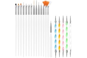 URAQT Nail Art Penslar Set, 15 st akryl nagelpenna målarpenna och 5 st Nail Dotting Tools Kit, Nagelpenna Kit Nail Art målard