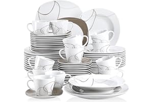 VEWEET Nikita Juegos de Vajillas 60 Piezas de Porcelana con 12 Taza 175 ml, 12 Platillos, 12 Platos, 12 Platos de Postre y 12 Platos Hondos para 12 Personas