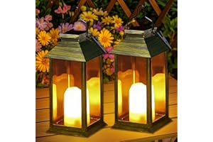 Dekofun Lanterne Solaire Exterieur Jardin 2 Pièces Lampe de Table Solaire Exterieur avec Bougie LED Flamme Vacillante, IP44 Étanche Solaires Exterieur Jardin pour Balcon Terrasse Decoration - Bronze
