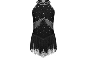 YOOJIA Kids Girls Tassel Gymnastics Leotard Bodysuit Latin Jazz Samba Salsa Dance Dress Figure Ice Skating Costume Dancewear