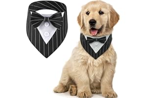 MHaustlie Dog Bandana Dog Formal Tuxedo Bandana Dog Wedding Bandana Adjustable Dog Neckerchief with Bow Tie Formal Tux Dog Bandana Dog Bowtie Bandana for Small Medium Large Dogs (S, Stripe)