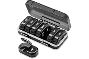 ‎ONTERATE ONTERATE Tygodniowy Organizer na Tabletki 2 Razy Dziennie, AM PM Pudełko na Tabletki 7 Dni, Przenośne, Odporne na Wilgoć Etui na Tabletki 14 Przegródek, Podróżny Pojemnik na Tabletki (Czarny)
