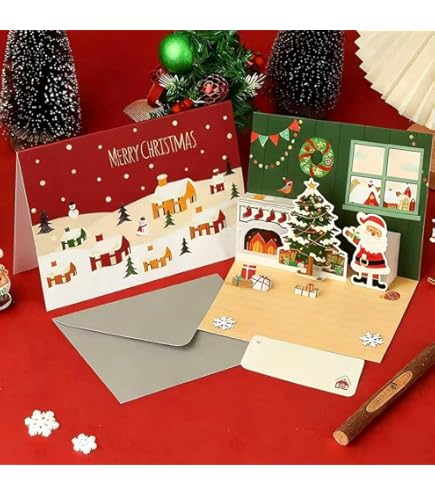 Pop-upkaart Kerstmis, 3D Pop-upkaart Kerstmis, 3D-kerstkaart met de Kerstman, Cadeau, Kerstcadeaukaart, Inclusief envelop, Kerstkaarten voor kinderen