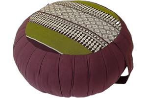 Collumino Zafu Yoga Meditation Cushion with Cotton Cover and Organic Kapok Filling (Green, Brown, Design A)