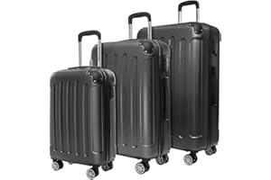 TRVLMORE Set Valise Rigide - Lot Valise - 3 Set de Valise de Voyage - Set Valises Rigides 4 roulettes - Luggage - Set 3 Valises - Ensemble Valise - Suitcase Set - Noir