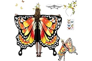 HILKKET Schmetterling Kostüm Damen, Schmetterlingsflügel Erwachsene, Schmetterling Umhang Damen, Karneval Kostüm Damen mit Schmetterling Haarreif, Damen Spitze Maske für Karneval, Fasching (D)