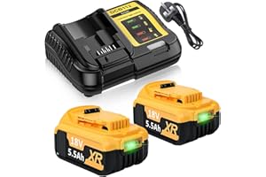 BONADGET 2X 18V 5.5Ah/5500mAh DCB182 DCB200 18V/20V Li-Ion + 4A Charger replacement battery y for Dewalt 18V XR DCB182 DCB184 DCB200 DCB184 DCB101 DCB107 DCB112 DCB105 DCB115 DCB203