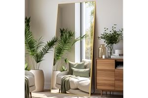 LunaMirror Espejos de gran tamaño de longitud completa, espejo grande de pie para pared, dormitorio, sala de estar y entrada, marco dorado rectangular, 180 x 76 cm