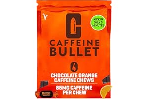 Caffeine Bullet Energy Chews - Chocolate Orange. 4 * 85mg Caffeine Sweets - Faster Kick Than Pills, Gels and Gum. Sport Science for Running, Cycling, Gaming & A Pre Workout Endurance Boost.