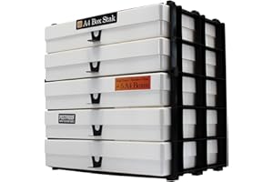 WestonBoxes A4 Box Stak, Stackable Craft Storage Box Unit Including Plastic A4 Storage Boxes with Lids (White, Pack of 1)